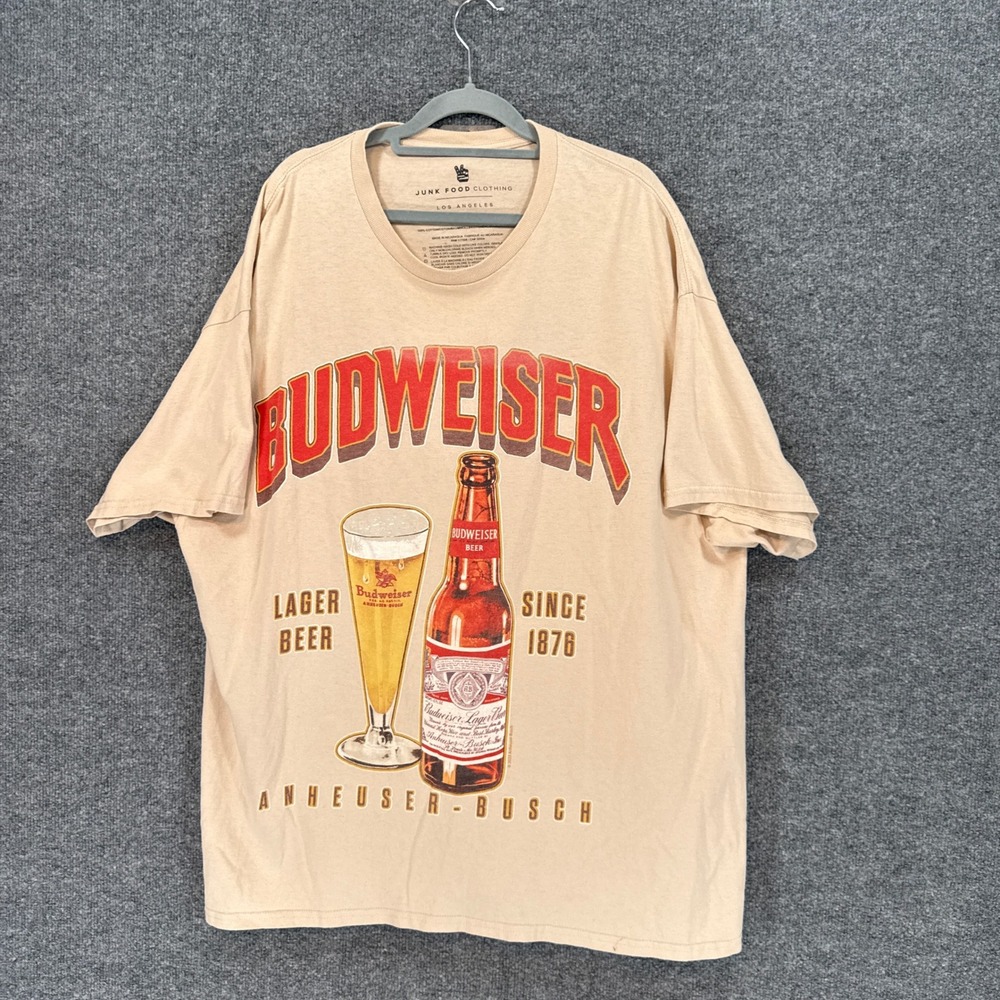 Junk Food Budweiser Tshirt Mens Small/Medium Tan Oversized Beer Anheuser Busch